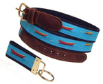 Preston Leather "Dories and Rowboats" Belt, Navy Web, FREE Matching Key Ring