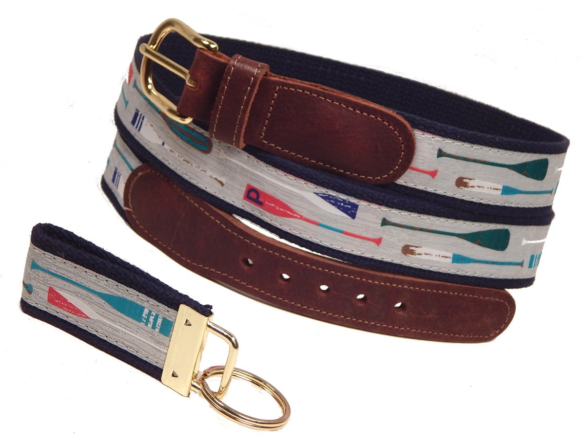 Preston Leather "Canoe & Kayak Paddles" Belt, Navy Web, FREE Matching Key Ring