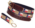 Preston Leather "Texas Flag" Belt, Navy Web, FREE Matching Key Ring