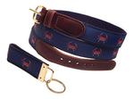 Preston Leather "Red Crab on Navy" Belt, Navy Web, FREE Matching Key Ring