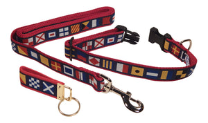Preston Ribbons "Nautical Code Flag" Collar, Leash, Set, MEDIUM/LARGE Dogs, FREE Matching Key Ring with Set