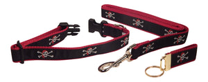 Preston Ribbons "Skull and Crossbones" Collar, Leash, Set, MEDIUM/LARGE Dogs, FREE Matching Key Ring with Set