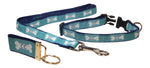 Preston Ribbons "Cape Cod Bone on Teal" Collar, Leash, Set, SMALL Dogs, FREE Matching Key Ring with Set