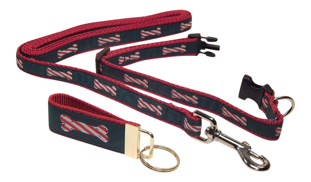 Preston Ribbons "Peppermint Stick" Collar, Leash, Set, SMALL Dogs, FREE Matching Key Ring with Set