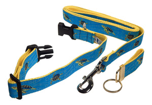 Preston Ribbons "Sea Turtle" Collar, Leash, Set, MEDIUM/LARGE Dogs, FREE Matching Key Ring with Set