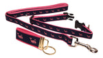 Preston Ribbons "Pink Whale on Navy" Collar, Leash, Set, SMALL Dogs, FREE Matching Key Ring with Set