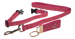 Preston Ribbons "Glittery Silver Anchor" Collar, Leash, Set, SMALL Dogs, FREE Matching Key Ring with Set