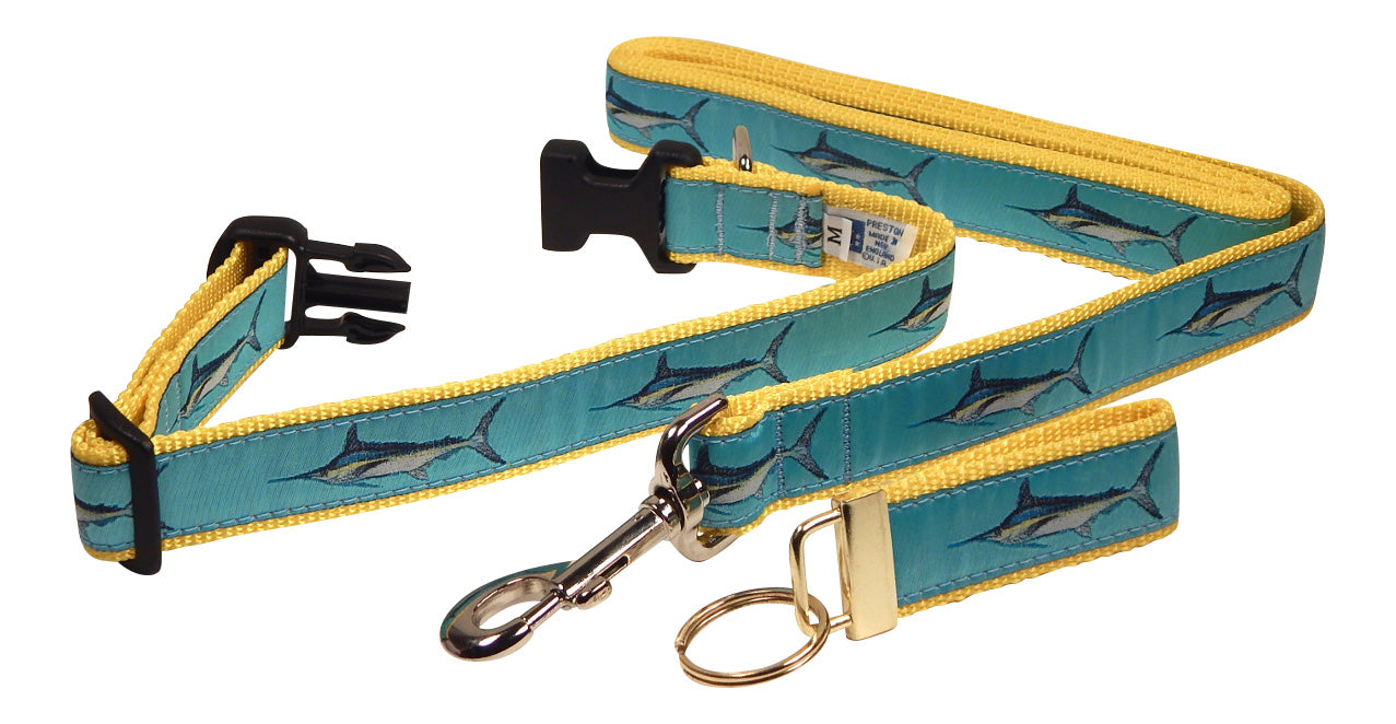 Preston Ribbons "Marlin" Collar, Leash, Set, MEDIUM/LARGE Dogs, FREE Matching Key Ring with Set