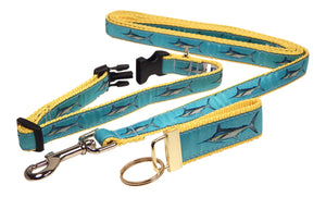 Preston Ribbons "Marlin" Collar, Leash, Set, SMALL Dogs, FREE Matching Key Ring with Set