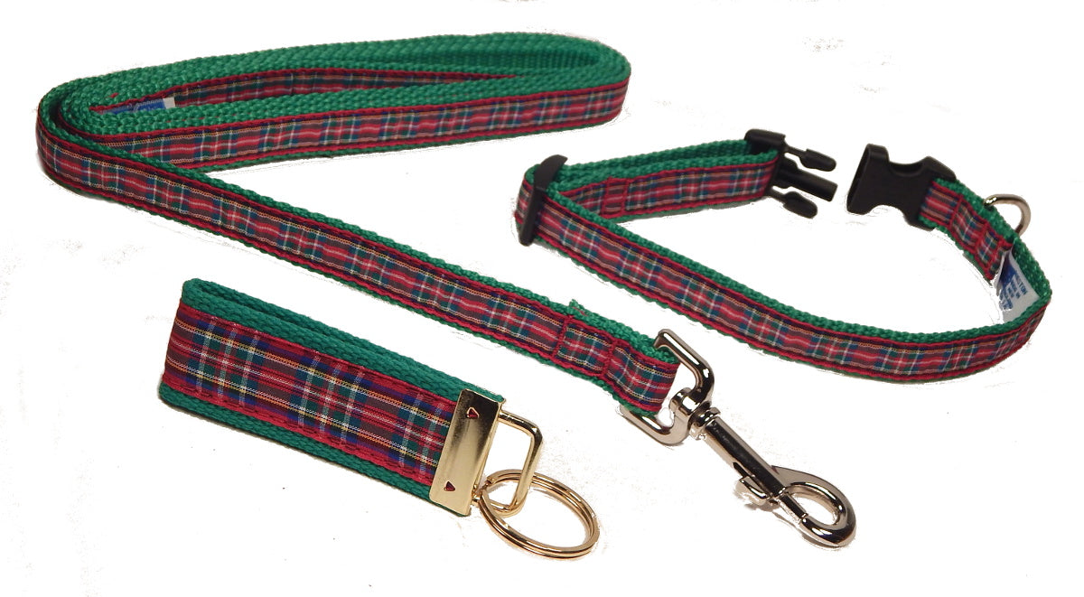 Preston Ribbons "Royal Stewart Plaid" Collar, Leash, Set, SMALL Dogs, FREE Matching Key Ring with Set