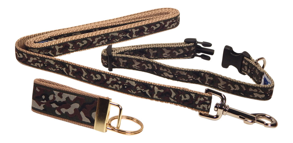 Preston Ribbons "Camo" Collar, Leash, Set, SMALL Dogs, FREE Matching Key Ring with Set