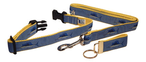 Preston Ribbons "Sailfish" Collar, Leash, Set, MEDIUM/LARGE Dogs, FREE Matching Key Ring with Set
