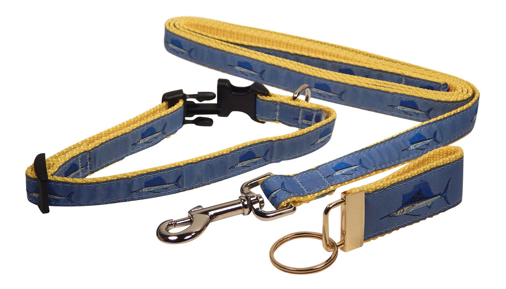 Preston Ribbons "Sailfish" Collar, Leash, Set, SMALL Dogs, FREE Matching Key Ring with Set