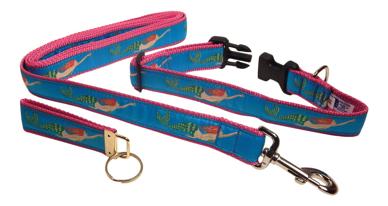 Preston Ribbons "Mermaid" Collar, Leash, Set, MEDIUM/LARGE Dogs, FREE Matching Key Ring with Set