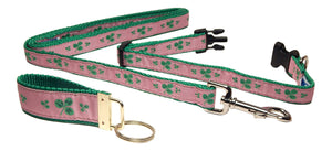 Preston Ribbons "Shamrocks on Pink" Collar, Leash, Set, SMALL Dogs, FREE Matching Key Ring with Set