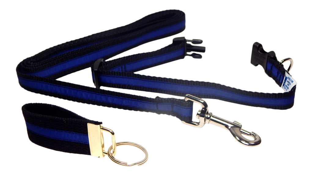 Preston Ribbons "Thin Blue Line" Collar, Leash, Set, SMALL Dogs, FREE Matching Key Ring with Set