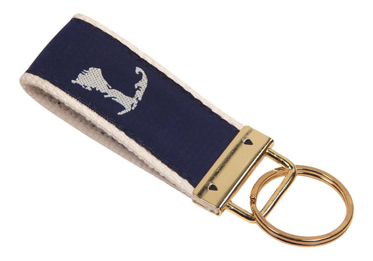 Preston Map of Cape Cod Classic Ribbon Key Ring, White Cotton Web