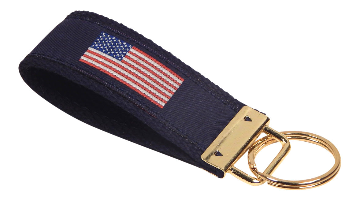 Preston American Flag Classic Ribbon Key Ring, Navy Cotton Web