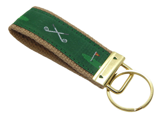 Preston Golf Clubs/18th Hole Classic Ribbon Key Ring, Khaki Cotton Web