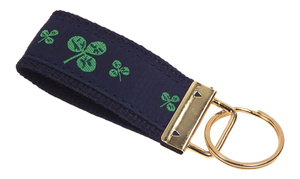 Preston Shamrocks on Navy, Classic Ribbon Key Ring, Navy Cotton Web
