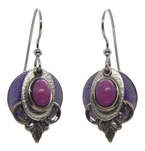 Silver Tone, Purple Jade Over Layers, Drop Earrings<br>by Silver Forest