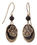 Paw Print, Over Black and Silver Ovals, Drop Earrings<br>by Silver Forest
