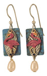 Pink Flamingos Over Teal Rectangles, Drop Earrings<br>by Silver Forest