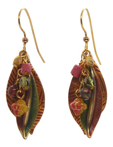 Gold Tone Beads & Leaves, Drop Earrings<br>by Silver Forest