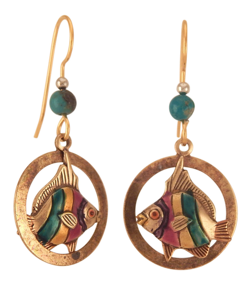 Gold Tone Fish Over Open Hoop Earrings<br>by Silver Forest