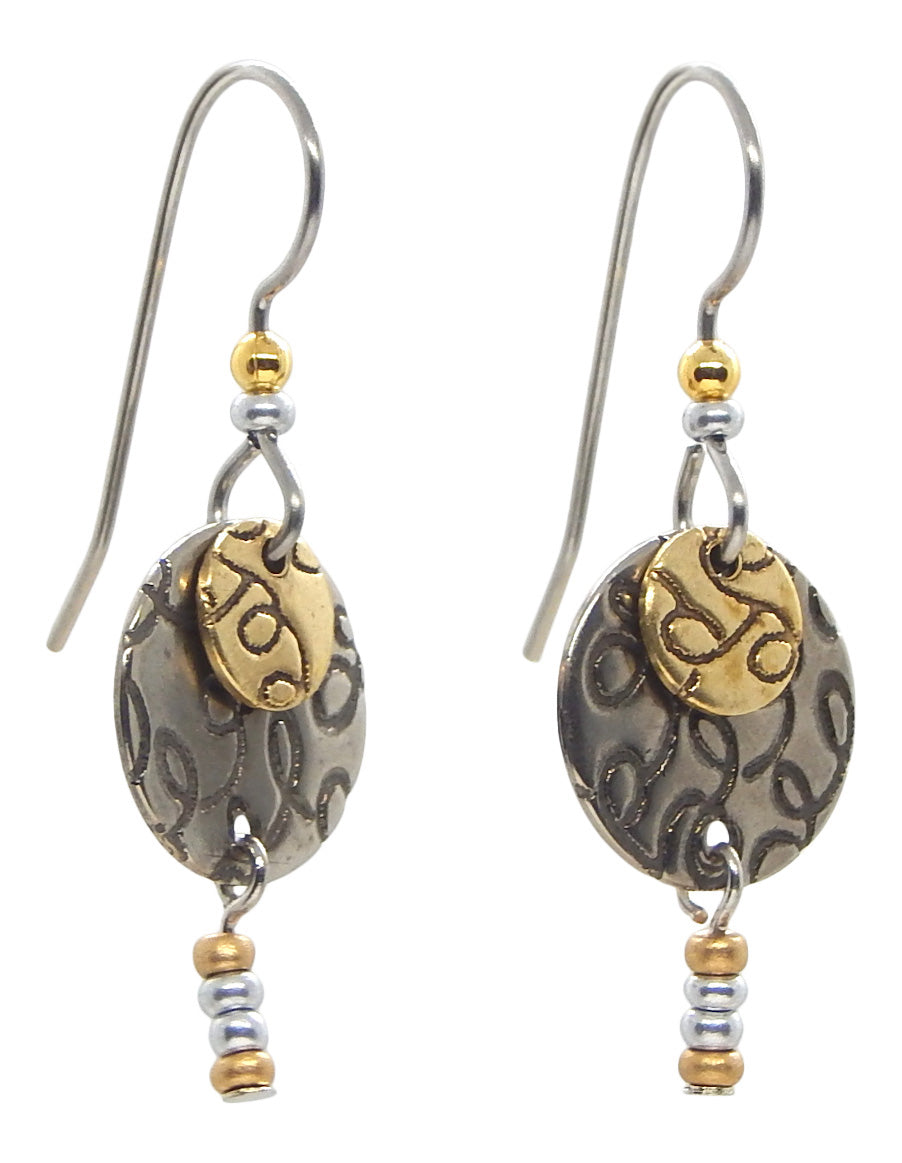 Gold and Silver Tone, Layered Rounds with Beads, Drop Earrings<br>by Silver Forest