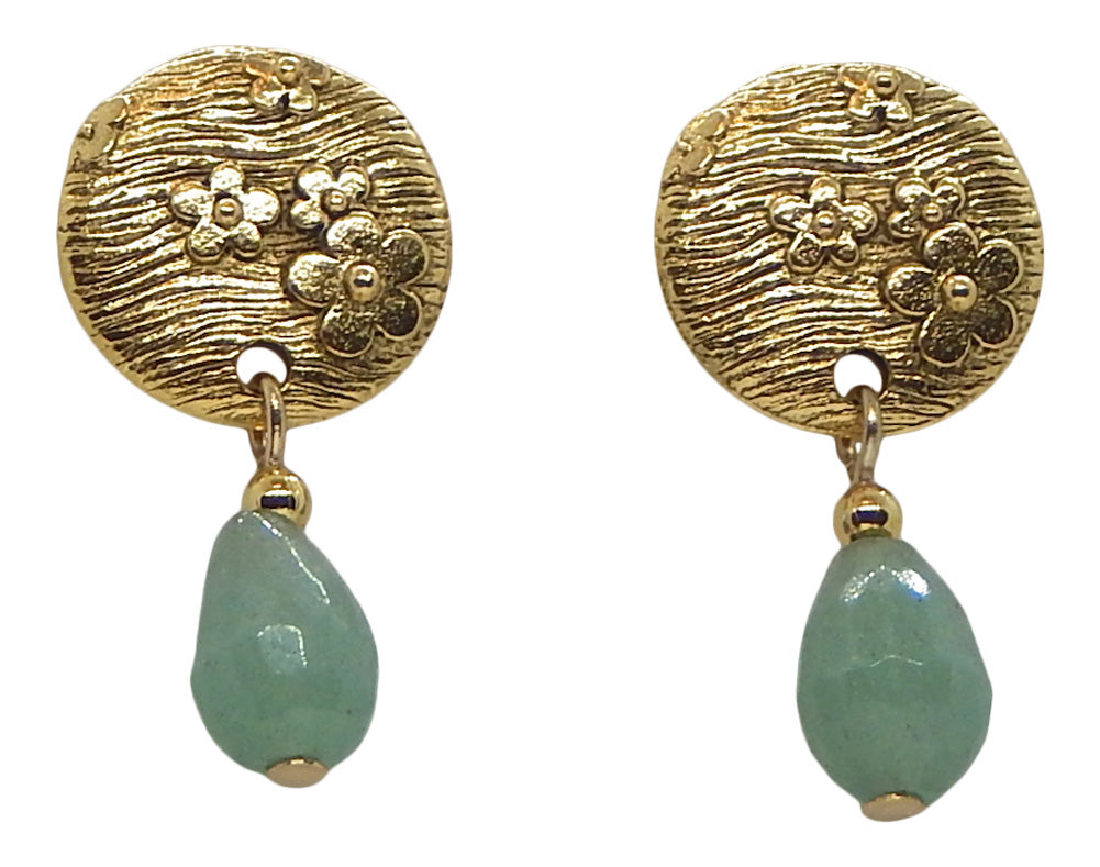 Gold Tone Textured Round With Bead Stud Earrings<br>by Silver Forest