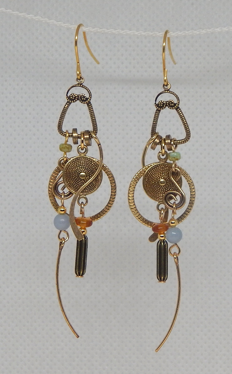 Clock Works with Wisp & Bead, Drop Style Earrings<br>by Silver Forest