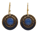 Gold Tone, Black Layered Rounds, Blue Stone Earrings<br>by Silver Forest