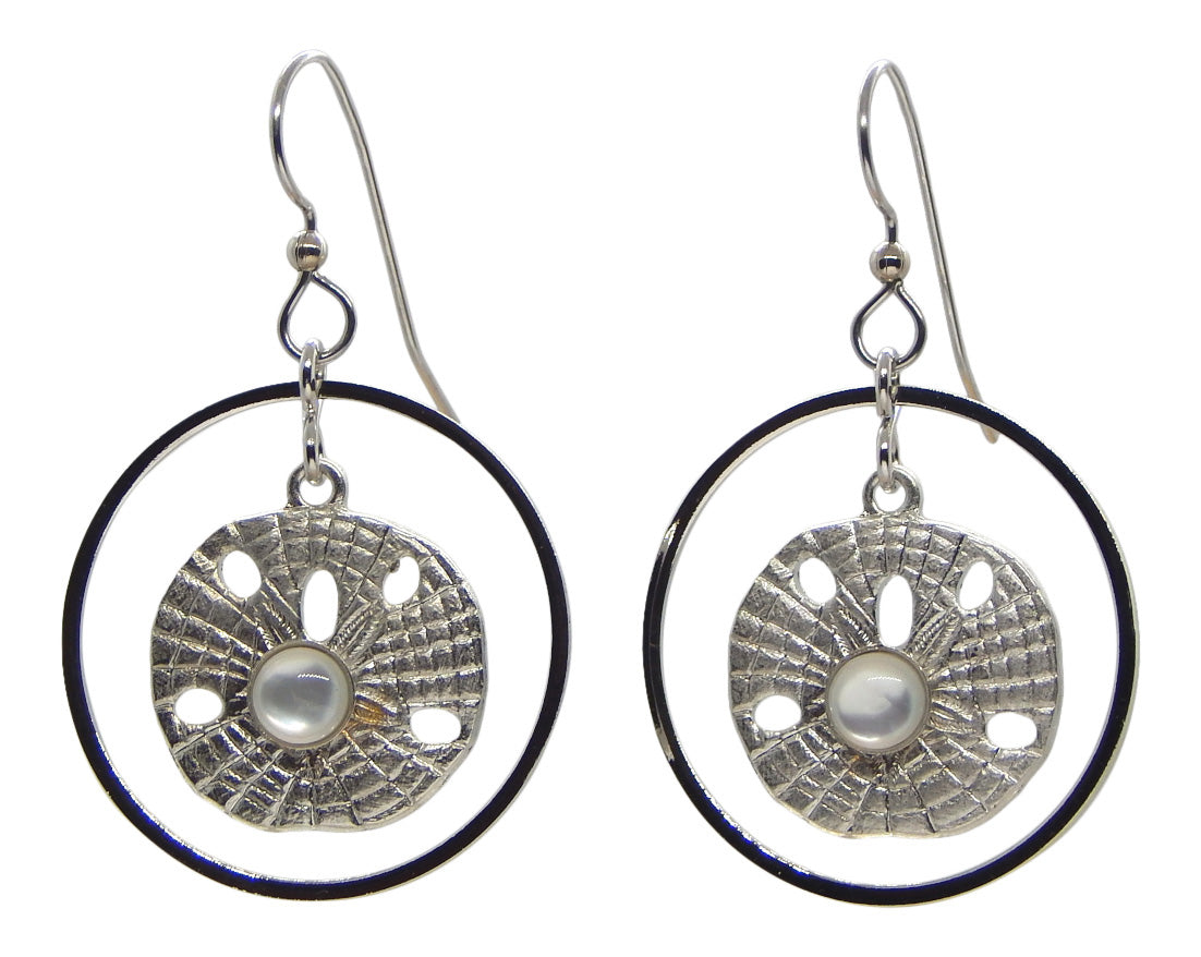 Silver Tone Large Hoops With Sand Dollar Earrings<br>by Silver Forest