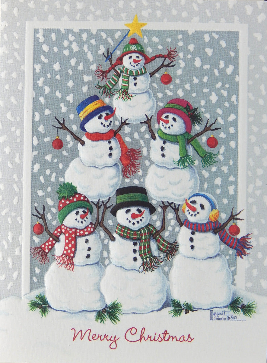 "Merry Christmas"<br>Snowman Christmas Cards (#1244)<br><font color="red"><b>SMALLER CARD</b></font><br>Embossed by Pumpernickel Press
