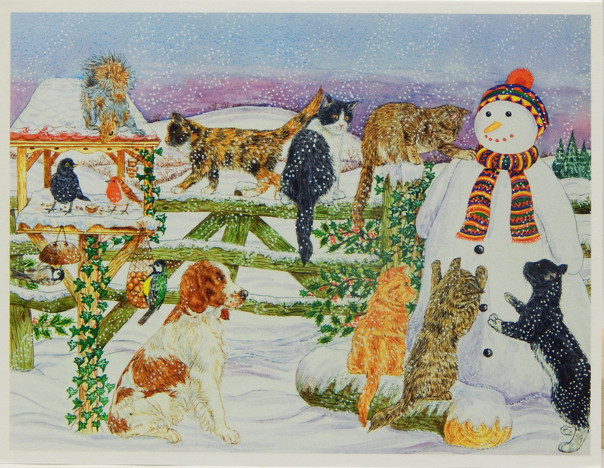 Snowman/Cat/Dog Christmas Cards (#1395)<br><font color="red"><b>SLIGHTLY SMALLER CARD</b></font><br>by Caspari