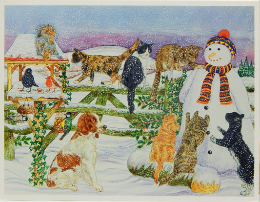 Snowman/Cat/Dog Christmas Cards (#1395)<br><font color="red"><b>SLIGHTLY SMALLER CARD</b></font><br>by Caspari